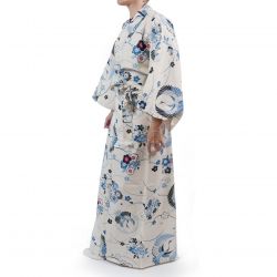 Weißer Baumwollkimono für Frauen - MARU NI TSURU