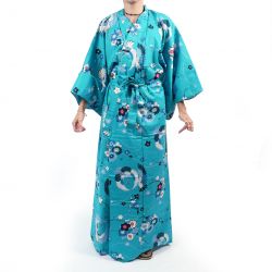 Blauer Baumwollkimono für Frauen - MARU NI TSURU