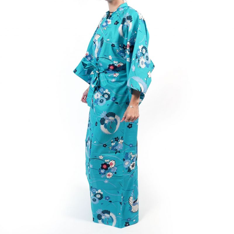 Kimono de algodón azul para mujer - MARU NI TSURU