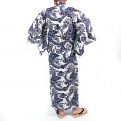 Japanese blue and white dragon pattern cotton yukata for men - RYU NO CHIKARA