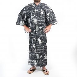 Yukata giapponese in cotone con motivo drago bianco e nero per uomo - RYUJIN