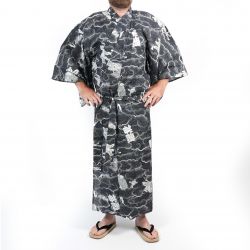 Yukata japonesa de algodón con estampado de dragón blanco y negro para hombre - RYUJIN