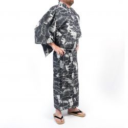 Yukata japonesa de algodón con estampado de dragón blanco y negro para hombre - RYUJIN