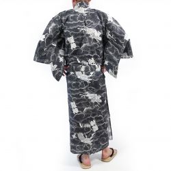 Yukata giapponese in cotone con motivo drago bianco e nero per uomo - RYUJIN