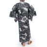Japanischer schwarzer und weißer Baumwoll-Yukata mit Drachenmuster für Männer - RYUJIN
