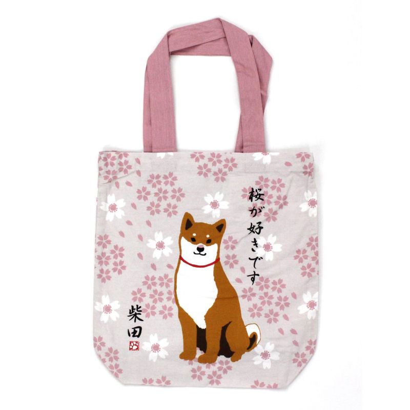 Einkaufstasche aus 100% Baumwolle, CANVA BAG, Shiba und Blumen