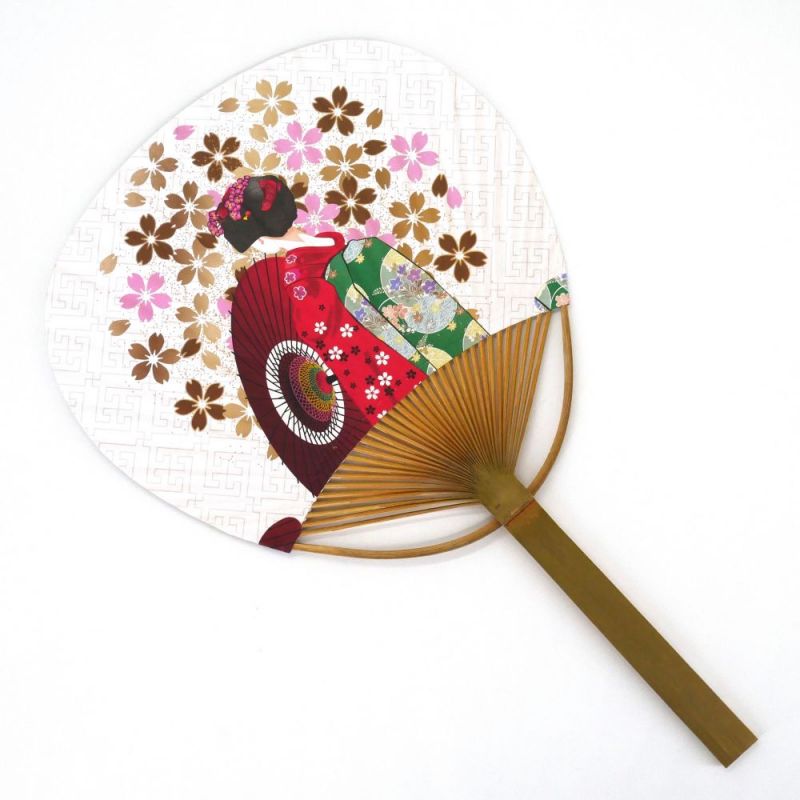 abanico japonés no plegable, uchiwa, GEISHA SAKURA