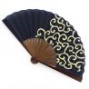 Japanese blue cotton and bamboo fan with arabesque pattern - KARAKUSA - 22.5cm