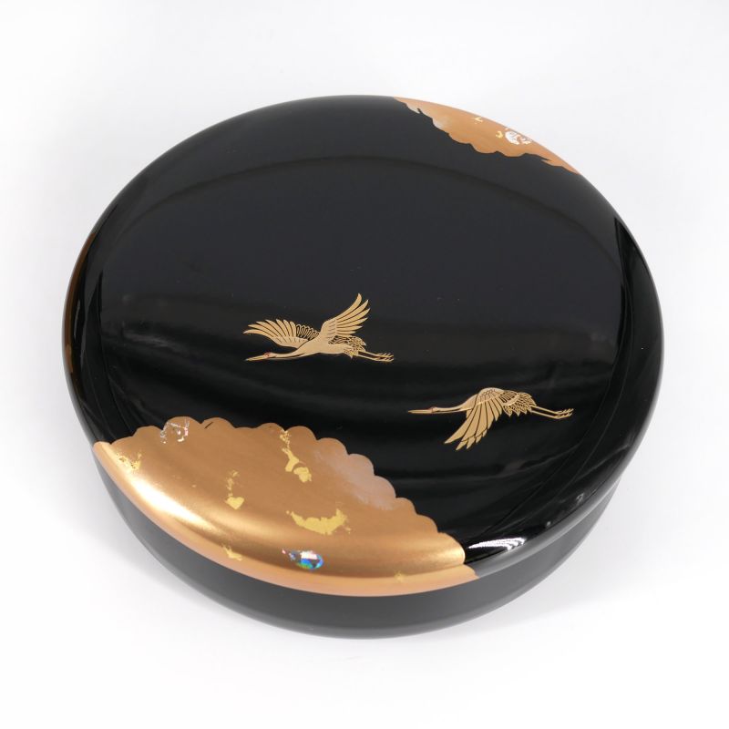 Black resin storage box with Japanese crane motif - SHOKAKU - 18.5cm