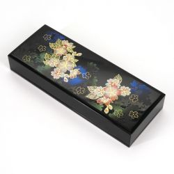 Black resin storage box with cherry blossom pattern - KIZAKURA - 21x8.5x3.3cm