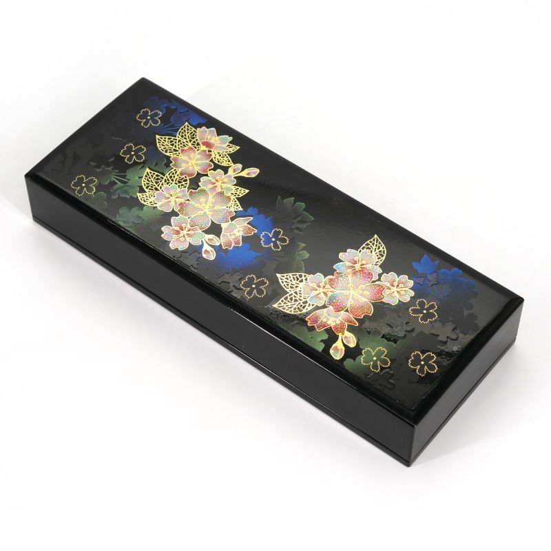 Boite de rangement noire en résine motif fleurs de cerisier - KIZAKURA - 21x8.5x3.3cm