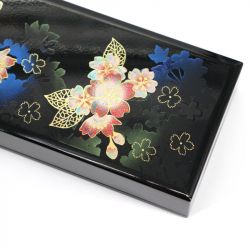 Boite de rangement noire en résine motif fleurs de cerisier - KIZAKURA - 21x8.5x3.3cm