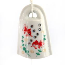 Campana del vento in ceramica con pesci rossi e strass - KINGYO - 9 cm