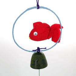 Japan cast iron wind bell, KINGYO, red