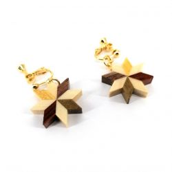 Japanese earrings covered with traditional Hakone marquetry, YOSEGI