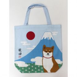 Sac A4 size bag japonais blanc en coton, HIKOKI FUJI, chien shiba