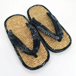 Paar japanische Zori-Sandalen aus Seegras, MANDARA, blau