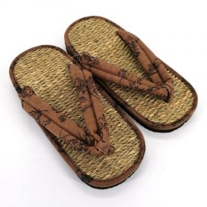 Paio di sandali zori giapponesi in alghe, FUJIN RAIJIN, Marrone