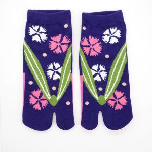 chaussettes japonaises tabi en coton, ZORI-NADESHIKO, bleu