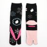 calcetines tabi japoneses de algodón, ZORI-YUKIWAUSAGI, negro