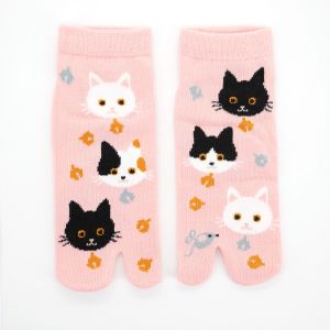 Japanese cotton tabi socks, NEKO, pink