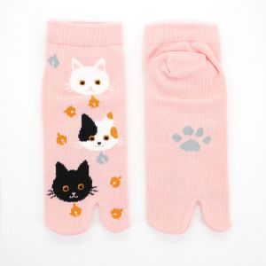 Chaussettes japonaises tabi en coton, NEKO, rose