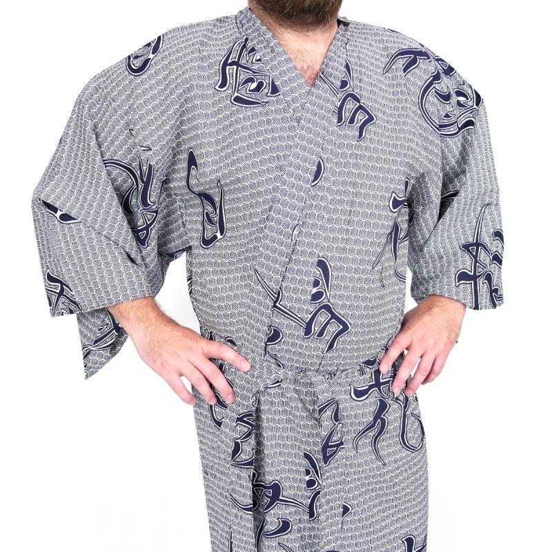 Yukata japonais bleu en coton pour homme setsugetsuka