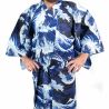 Japanese blue and white cotton wave pattern yukata for men - NAMIFUJI