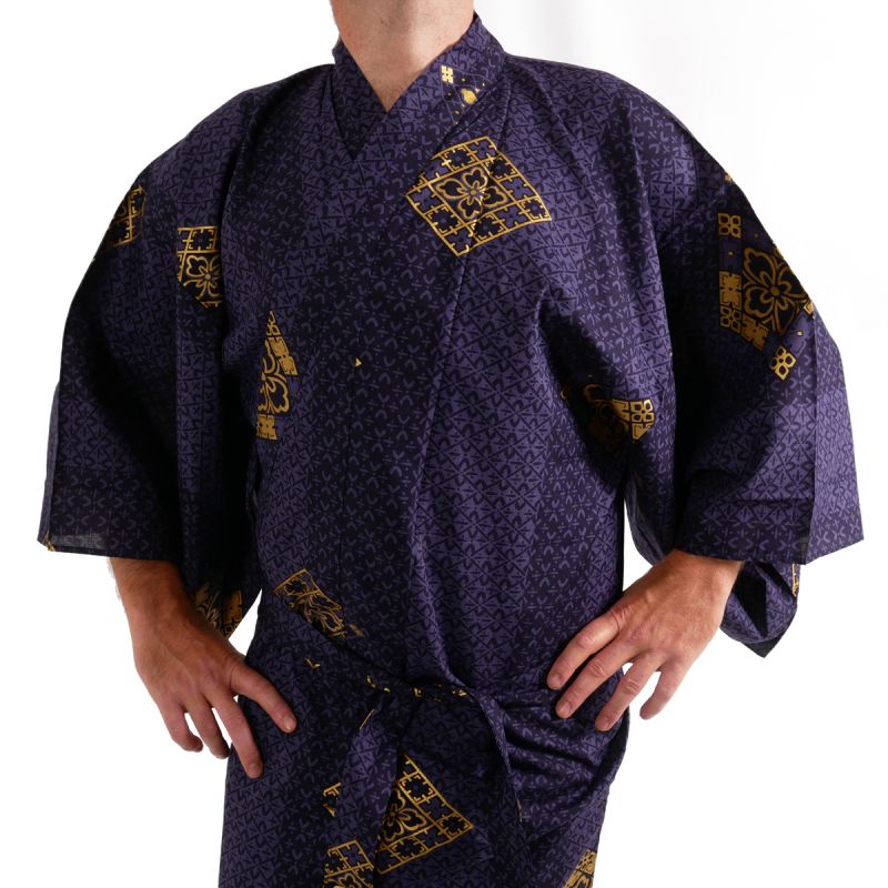 Yukata japonais bleu en coton pour homme -HANABISHI 