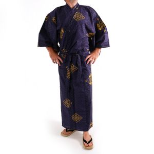 Yukata japonais bleu en coton pour homme -HANABISHI 