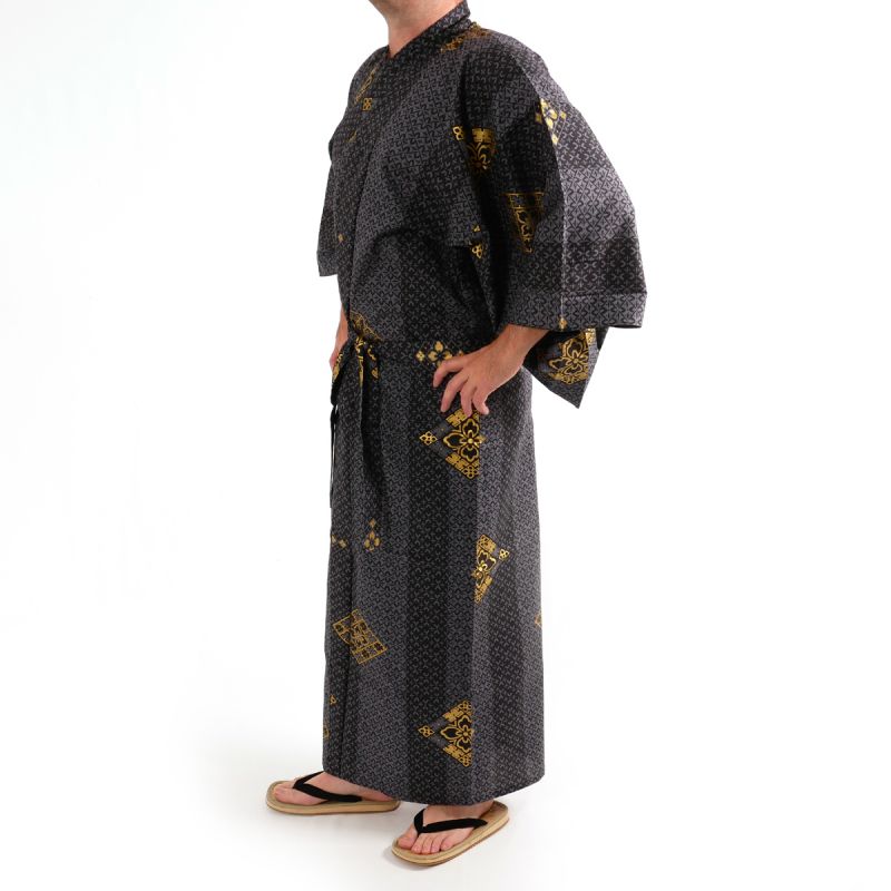 Yukata de algodón negro para hombre -HANABISHI