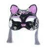 Japanese black and purple cat half mask with flower pattern, NEKOHANA