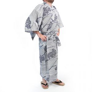 Japanese blue and white cotton yukata for men - NAMI