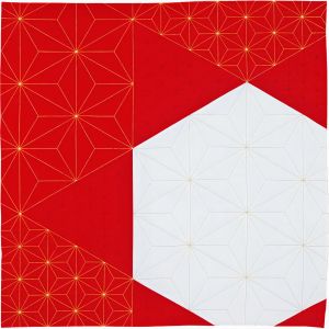 Furoshiki japonais en coton, ASANOHAKIKKO, rouge et or, 70 x 70 cm