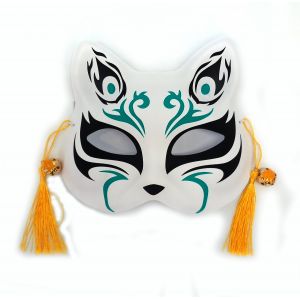 Demi-masque japonais de chat blanc, Flamme verte, Midori no honō