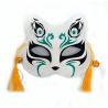 Japanese white cat half mask, Green flame