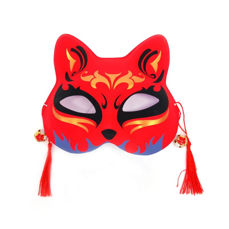 Demi-masque japonais chat blanc, motif noir et rouge, Kuro to aka no moyō