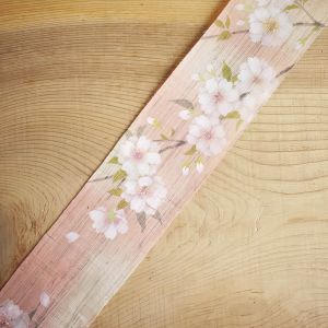 Feiner japanischer Wandteppich aus Hanf, handbemalt, YAEZAKURA, doppelte Kirschblüte