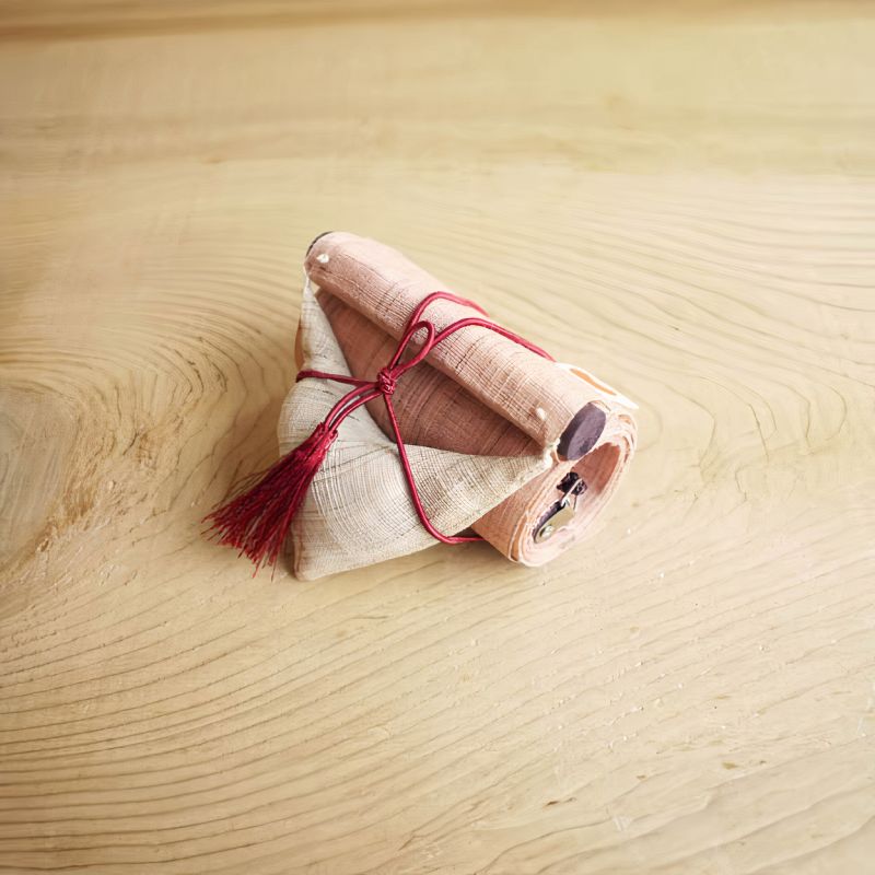 Fino tapiz japonés en cáñamo, pintado a mano, YAEZAKURA, flor de cerezo doble