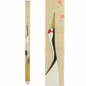 Fine hand-painted Japanese hemp tapestry, TSURUKAME SENMAN, The Crane and the Turtle