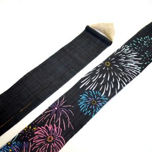 Feiner japanischer Wandteppich aus Hanf, handbemalt, HANABI