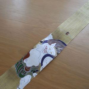 Feiner japanischer Wandteppich aus Hanf, handbemalt, FUJIN RAIJIN