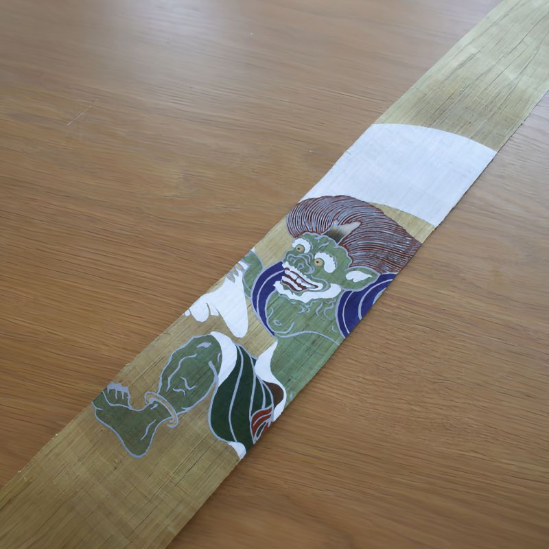 Fine Japanese tapestry in hemp, hand painted, FUJIN RAIJIN