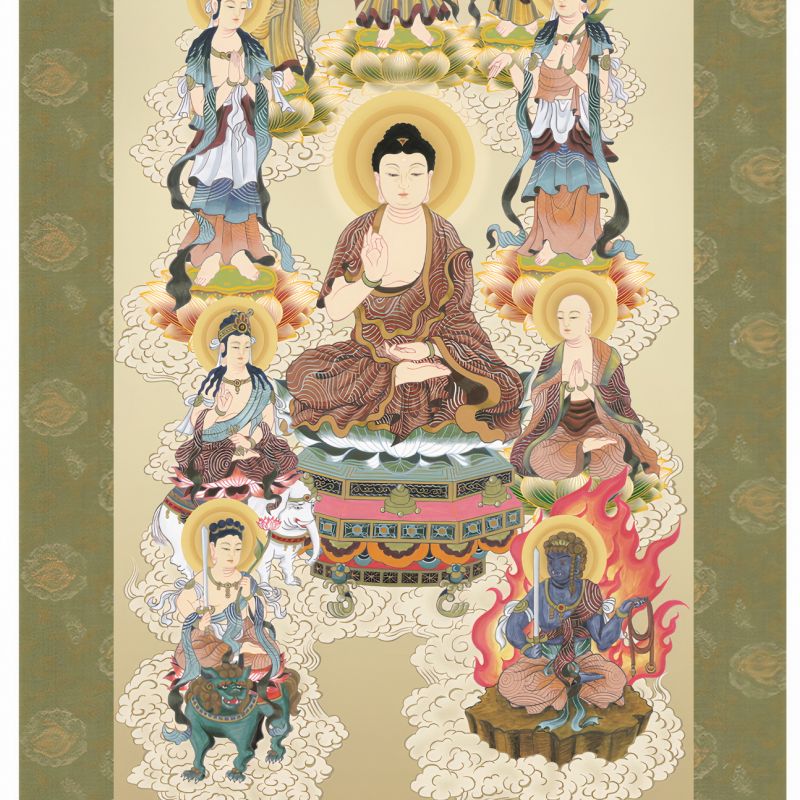 Japanisches Kakemono Kakejiku, buddhistische Symbole - BUKKYOTO