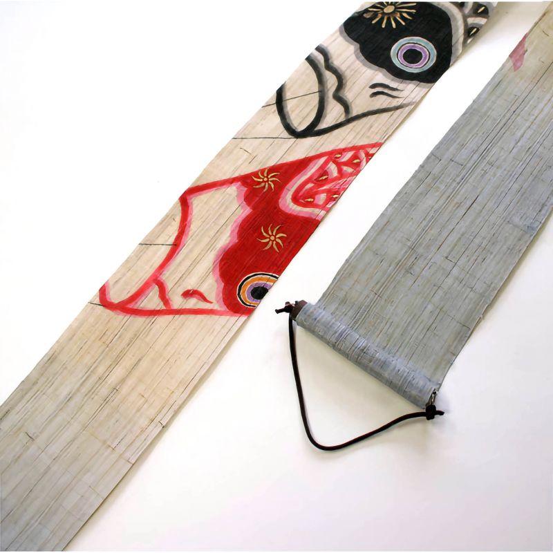 Fino tapiz de cáñamo japonés pintado a mano, KOINOBORI, serpentinas de carpa