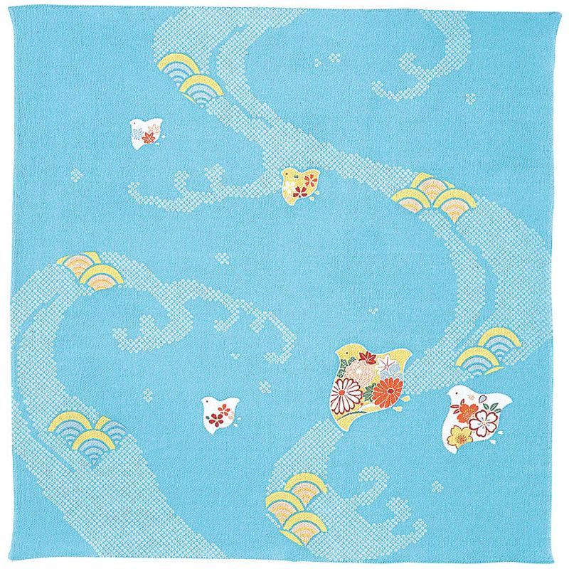 Furoshiki japonais motif Pluviers avec vague bleue , CHIDORI