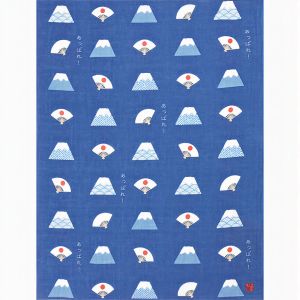 Japanese cotton handkerchief with Mont Fuji pattern, "Appreciate it" 43 x 34 cm