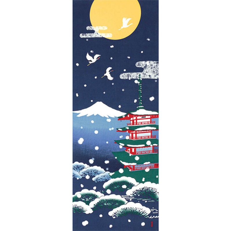 Cotton hand towel, TENUGUI, Snow, Five-story pagoda, Mount Fuji, YUKI