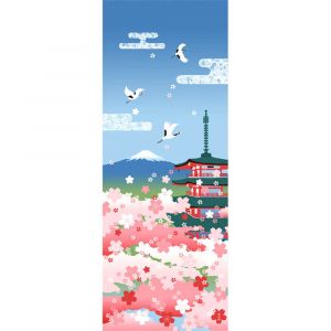 Asciugamano in cotone, TENUGUI, Fiori di ciliegio, Pagoda a cinque piani, Monte Fuji, SAKURA