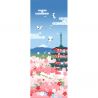 Baumwollhandtuch, TENUGUI, Kirschblüten, fünfstöckige Pagode, Berg Fuji, SAKURA